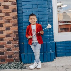 Boys Red Velvet Blazer